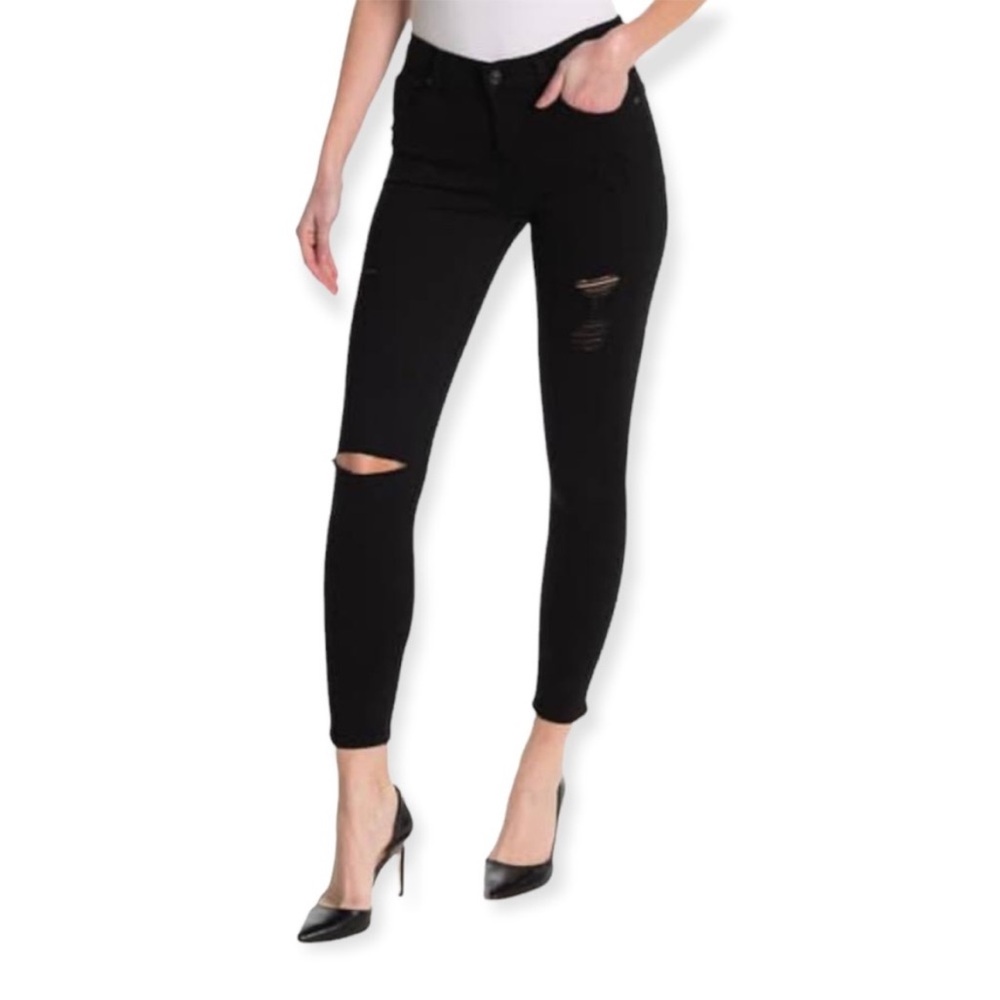 7 For All Mankind Black Ripped Ankle Skinny Jean